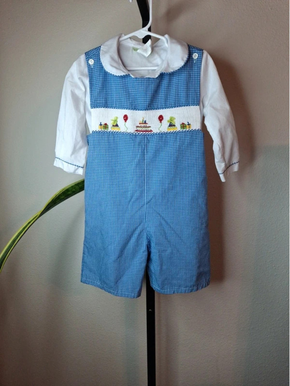 Be Mine Baby Boys Birthday Smocked Romper set size 3T